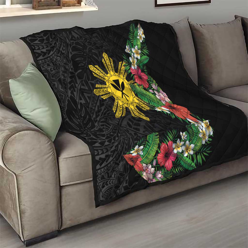 Tropical Hawaii and Philippines Quilt Kanaka Maoli and Sun Badge Batok Tattoo Colorful LT03 - Polynesian Pride