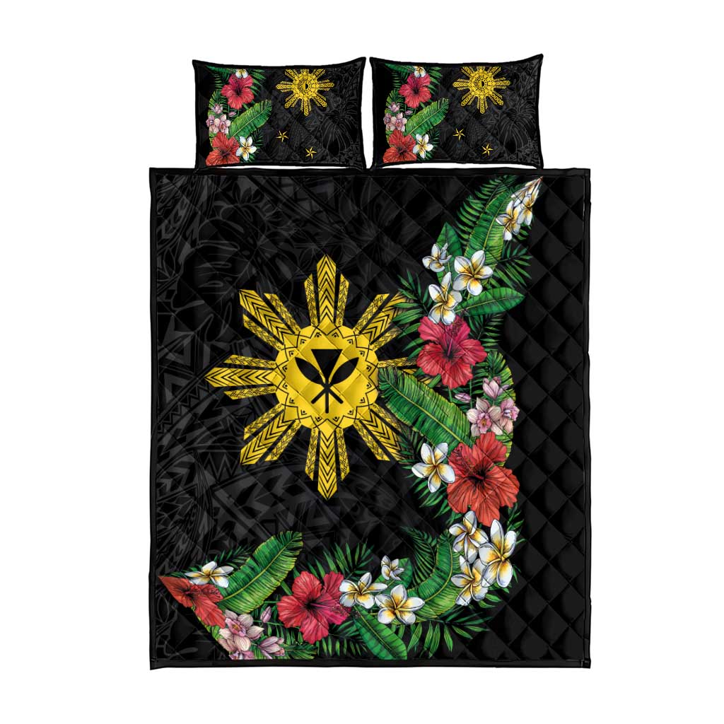 Tropical Hawaii and Philippines Quilt Bed Set Kanaka Maoli and Sun Badge Batok Tattoo Colorful LT03 - Polynesian Pride