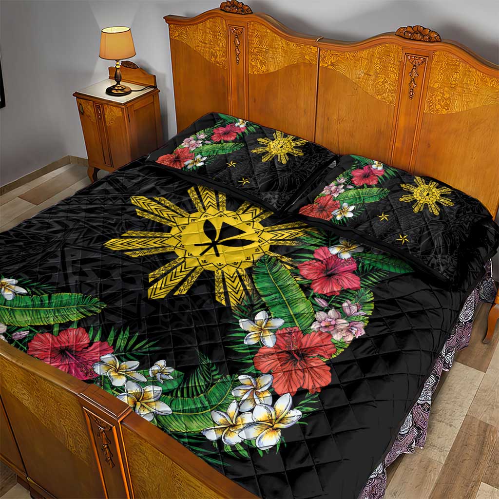 Tropical Hawaii and Philippines Quilt Bed Set Kanaka Maoli and Sun Badge Batok Tattoo Colorful LT03 - Polynesian Pride