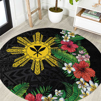Tropical Hawaii and Philippines Round Carpet Kanaka Maoli and Sun Badge Batok Tattoo Colorful LT03 Black - Polynesian Pride