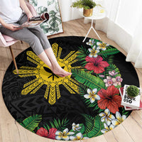 Tropical Hawaii and Philippines Round Carpet Kanaka Maoli and Sun Badge Batok Tattoo Colorful LT03 - Polynesian Pride