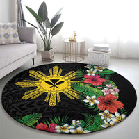 Tropical Hawaii and Philippines Round Carpet Kanaka Maoli and Sun Badge Batok Tattoo Colorful LT03 - Polynesian Pride
