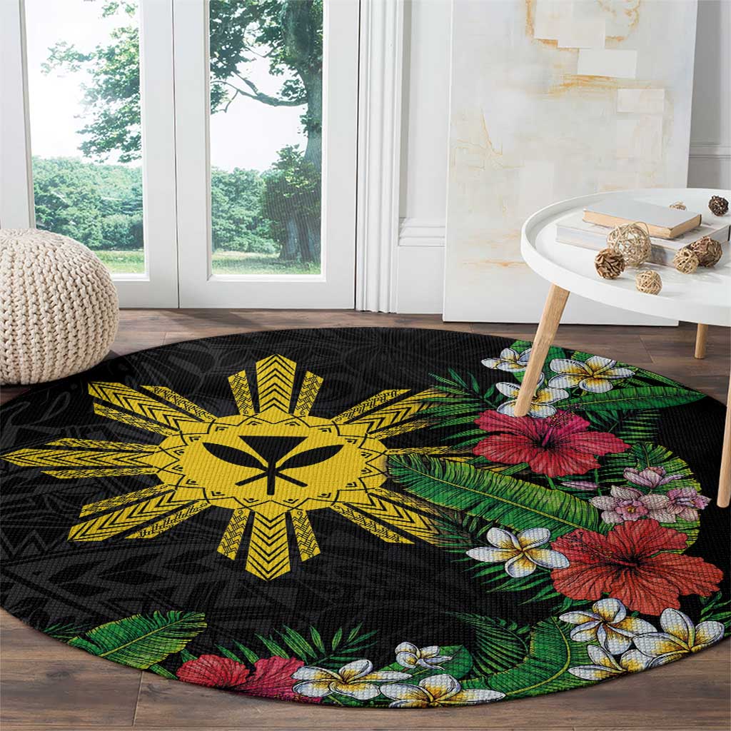 Tropical Hawaii and Philippines Round Carpet Kanaka Maoli and Sun Badge Batok Tattoo Colorful LT03 - Polynesian Pride