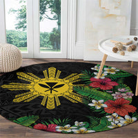 Tropical Hawaii and Philippines Round Carpet Kanaka Maoli and Sun Badge Batok Tattoo Colorful LT03 - Polynesian Pride
