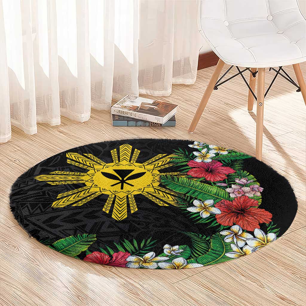 Tropical Hawaii and Philippines Round Carpet Kanaka Maoli and Sun Badge Batok Tattoo Colorful LT03 - Polynesian Pride