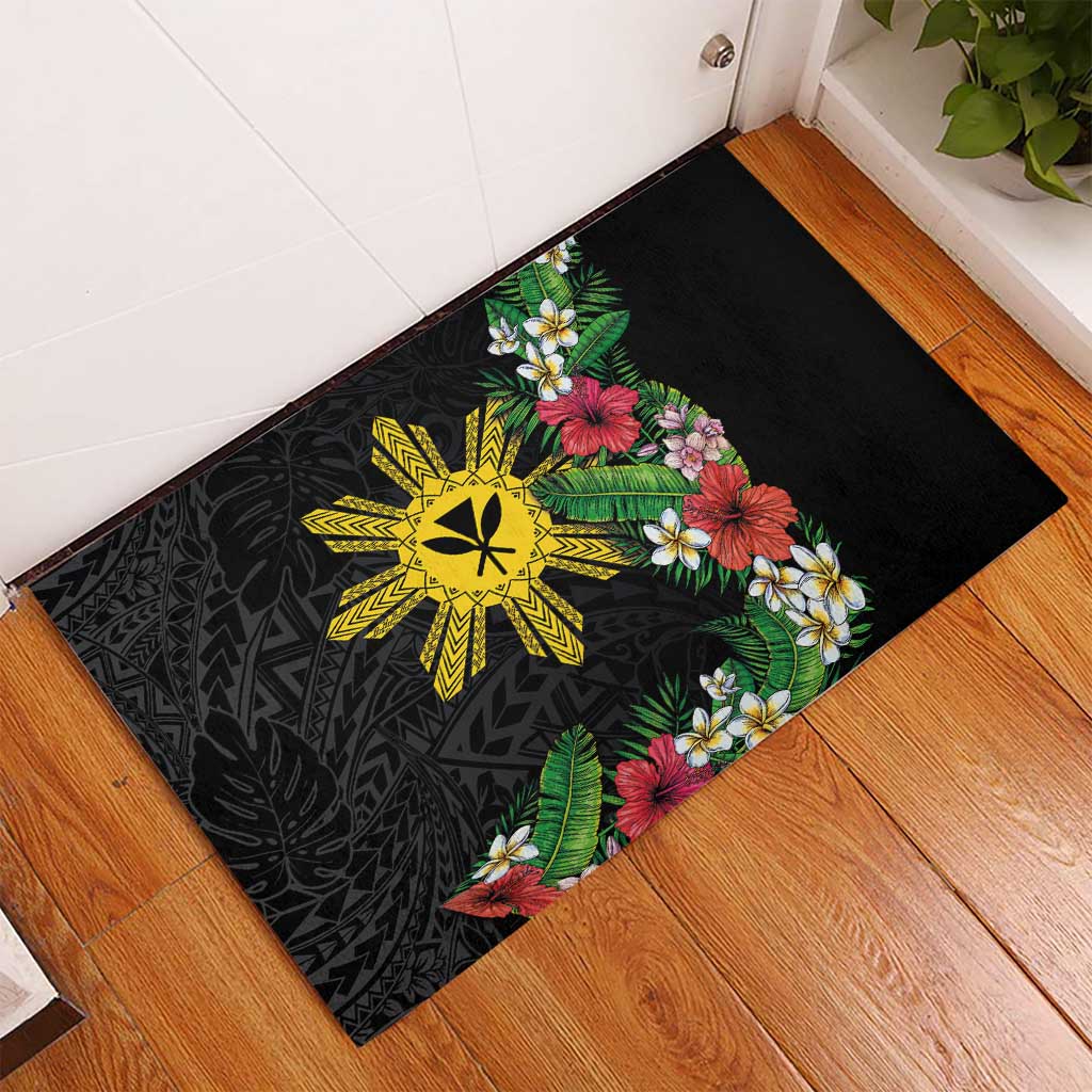 Tropical Hawaii and Philippines Rubber Doormat Kanaka Maoli and Sun Badge Batok Tattoo Colorful LT03 - Polynesian Pride