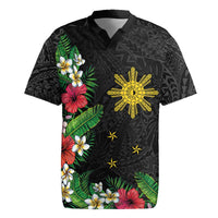 Tropical Hawaii and Philippines Rugby Jersey Kanaka Maoli and Sun Badge Batok Tattoo Colorful LT03 Black - Polynesian Pride