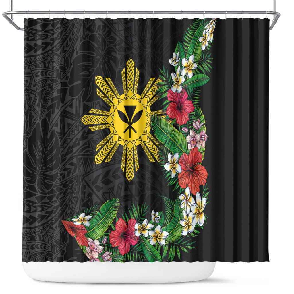 Tropical Hawaii and Philippines Shower Curtain Kanaka Maoli and Sun Badge Batok Tattoo Colorful LT03 Black - Polynesian Pride