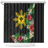 Tropical Hawaii and Philippines Shower Curtain Kanaka Maoli and Sun Badge Batok Tattoo Colorful LT03 Black - Polynesian Pride