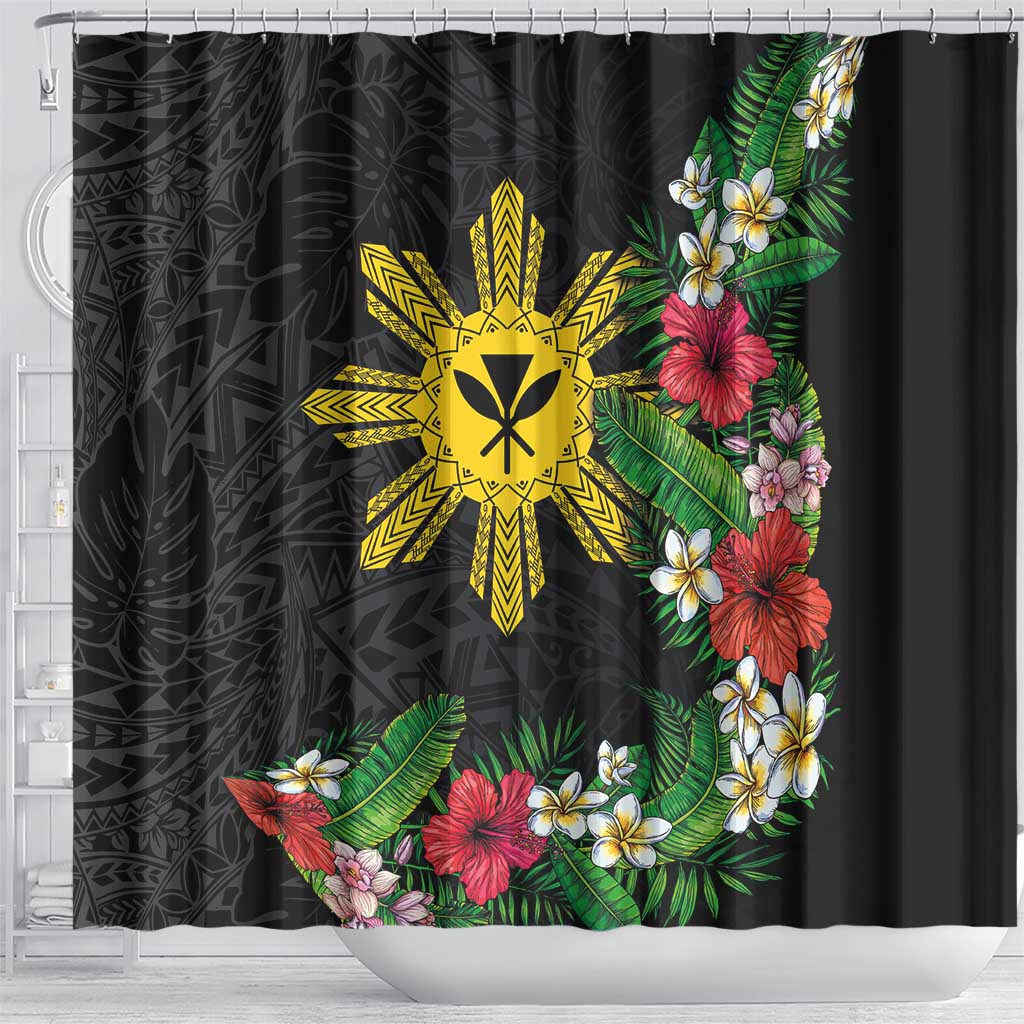 Tropical Hawaii and Philippines Shower Curtain Kanaka Maoli and Sun Badge Batok Tattoo Colorful LT03 - Polynesian Pride