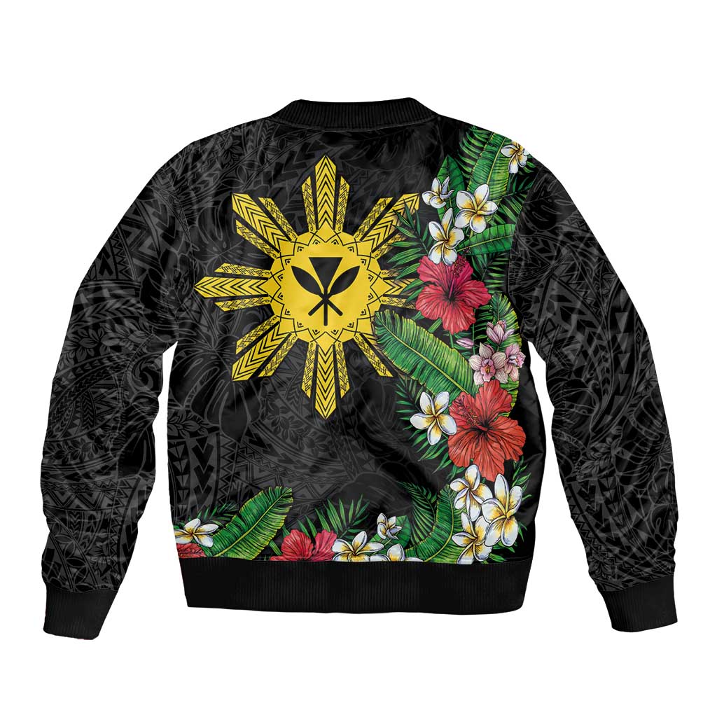 Tropical Hawaii and Philippines Sleeve Zip Bomber Jacket Kanaka Maoli and Sun Badge Batok Tattoo Colorful LT03 - Polynesian Pride