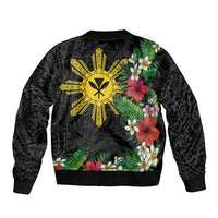 Tropical Hawaii and Philippines Sleeve Zip Bomber Jacket Kanaka Maoli and Sun Badge Batok Tattoo Colorful LT03 - Polynesian Pride