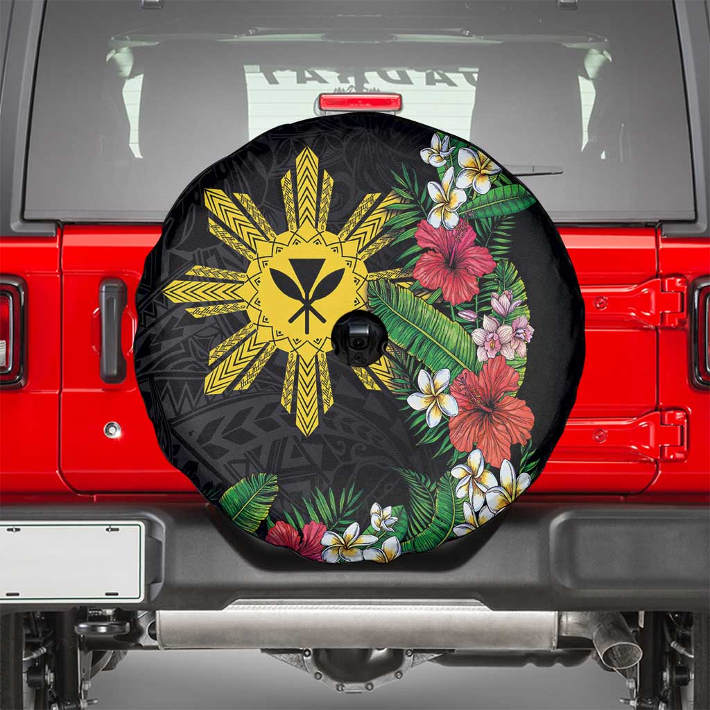 Tropical Hawaii and Philippines Spare Tire Cover Kanaka Maoli and Sun Badge Batok Tattoo Colorful LT03 - Polynesian Pride