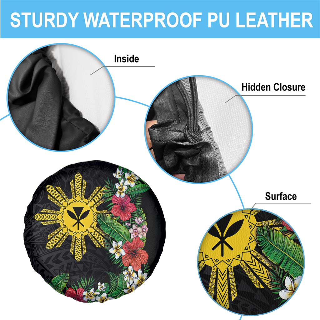 Tropical Hawaii and Philippines Spare Tire Cover Kanaka Maoli and Sun Badge Batok Tattoo Colorful LT03 - Polynesian Pride