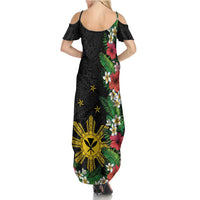 Tropical Hawaii and Philippines Summer Maxi Dress Kanaka Maoli and Sun Badge Batok Tattoo Colorful LT03 - Polynesian Pride