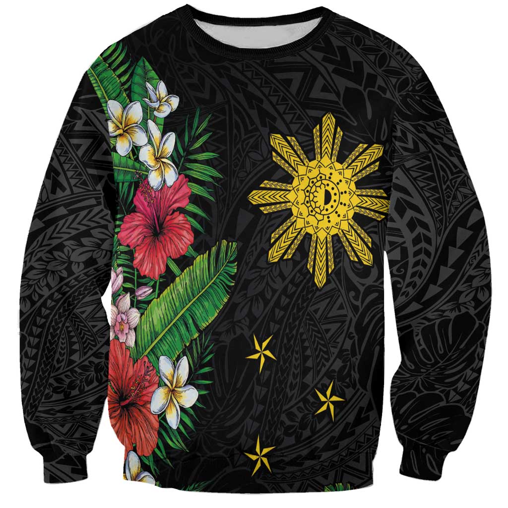 Tropical Hawaii and Philippines Sweatshirt Kanaka Maoli and Sun Badge Batok Tattoo Colorful LT03 Unisex Black - Polynesian Pride