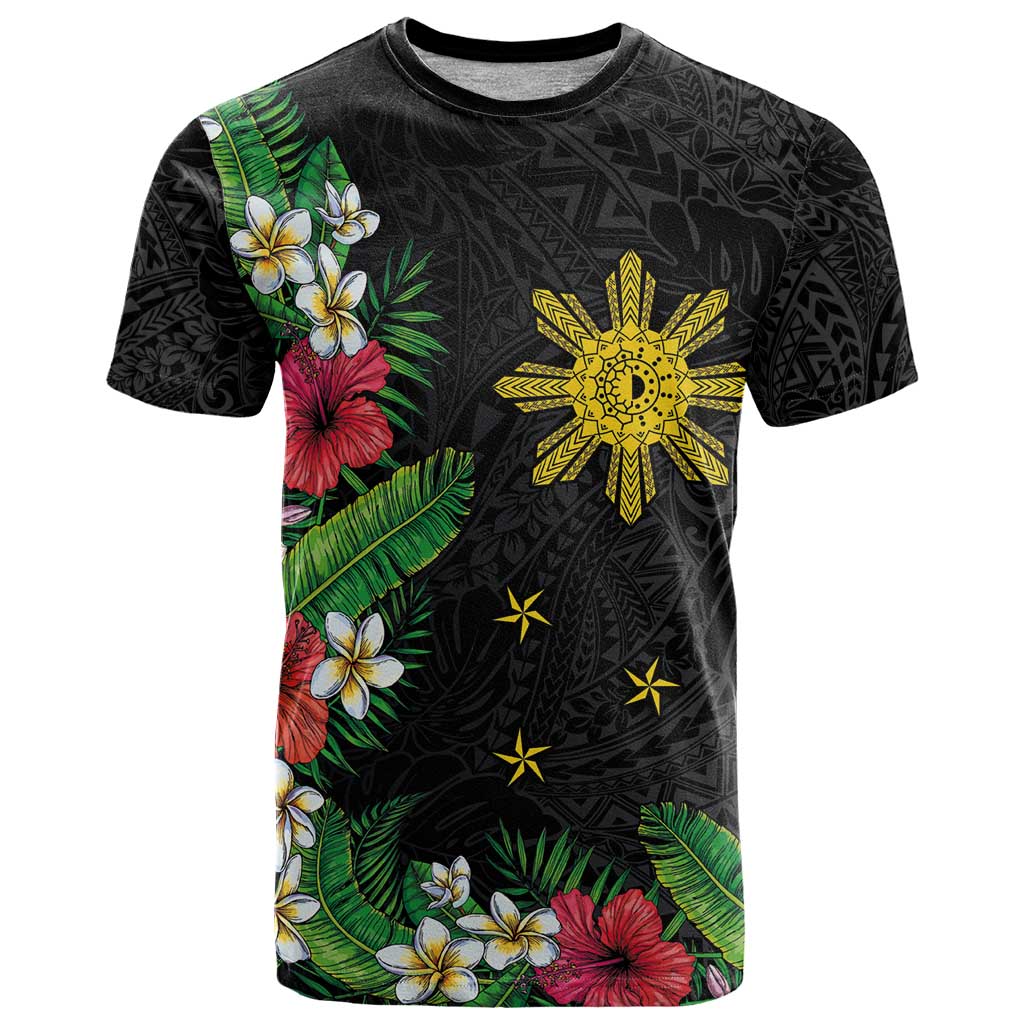 Tropical Hawaii and Philippines T Shirt Kanaka Maoli and Sun Badge Batok Tattoo Colorful LT03 Black - Polynesian Pride