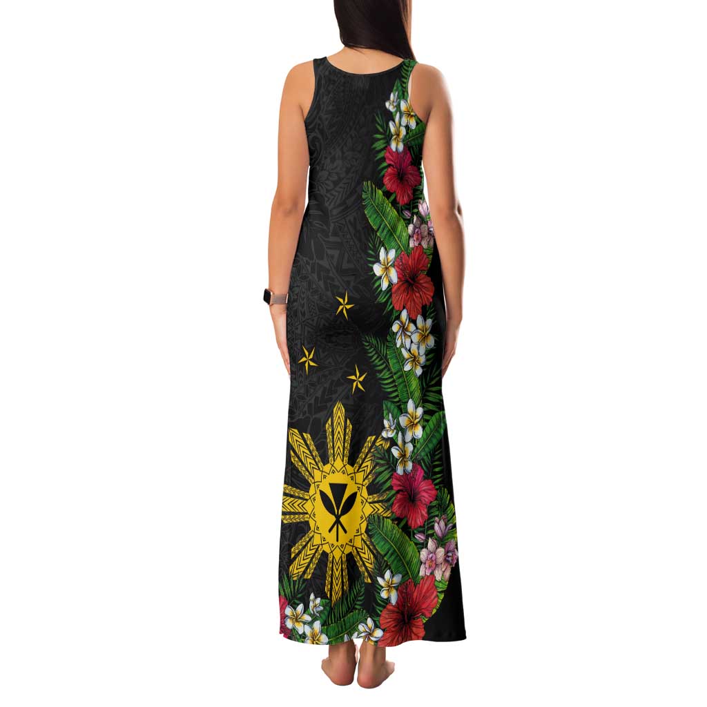 Tropical Hawaii and Philippines Tank Maxi Dress Kanaka Maoli and Sun Badge Batok Tattoo Colorful LT03 - Polynesian Pride