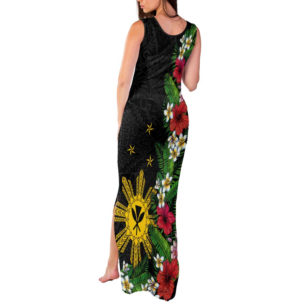 Tropical Hawaii and Philippines Tank Maxi Dress Kanaka Maoli and Sun Badge Batok Tattoo Colorful LT03 - Polynesian Pride