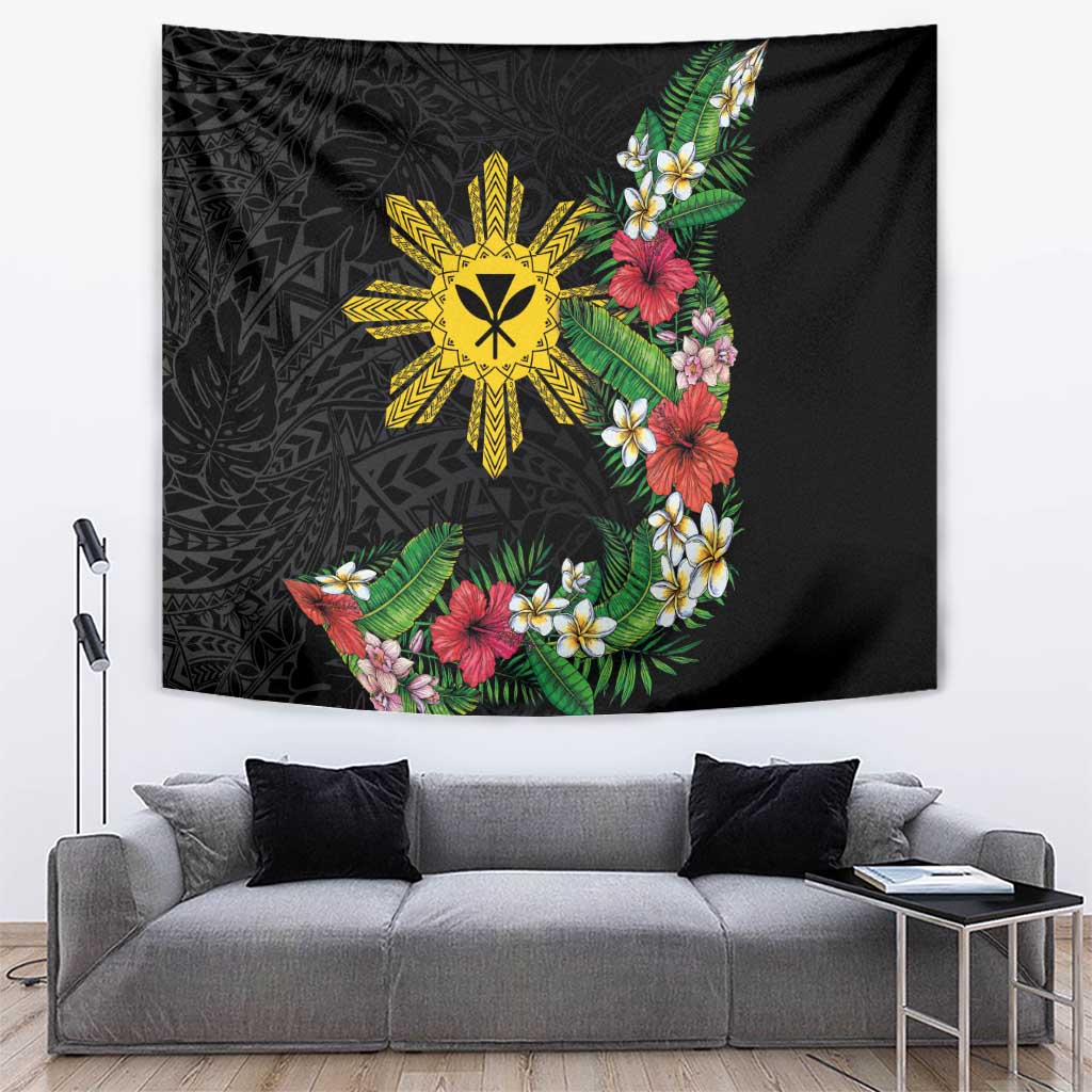Tropical Hawaii and Philippines Tapestry Kanaka Maoli and Sun Badge Batok Tattoo Colorful LT03 Black - Polynesian Pride