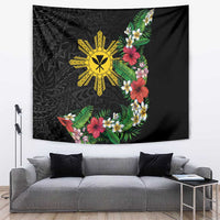 Tropical Hawaii and Philippines Tapestry Kanaka Maoli and Sun Badge Batok Tattoo Colorful LT03 Black - Polynesian Pride