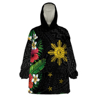 Tropical Hawaii and Philippines Wearable Blanket Hoodie Kanaka Maoli and Sun Badge Batok Tattoo Colorful LT03 One Size Black - Polynesian Pride