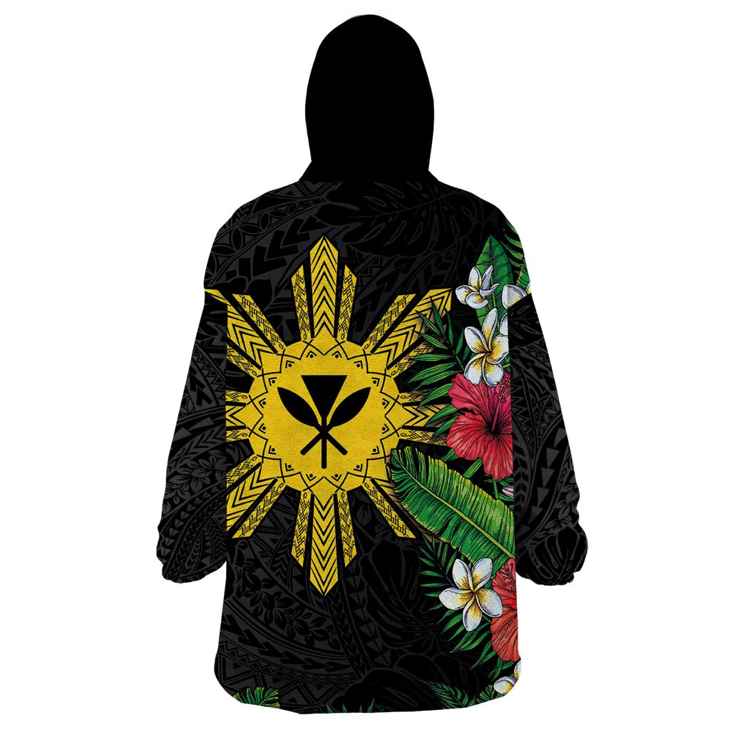 Tropical Hawaii and Philippines Wearable Blanket Hoodie Kanaka Maoli and Sun Badge Batok Tattoo Colorful LT03 - Polynesian Pride