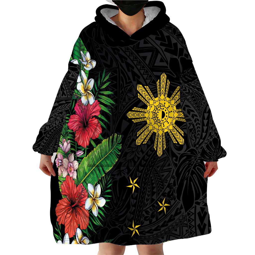 Tropical Hawaii and Philippines Wearable Blanket Hoodie Kanaka Maoli and Sun Badge Batok Tattoo Colorful LT03 - Polynesian Pride