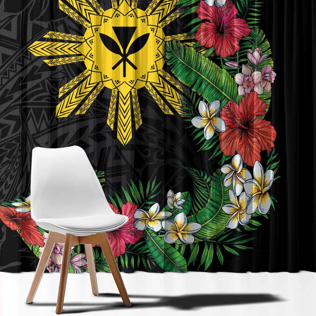 Tropical Hawaii and Philippines Window Curtain Kanaka Maoli and Sun Badge Batok Tattoo Colorful LT03 - Polynesian Pride