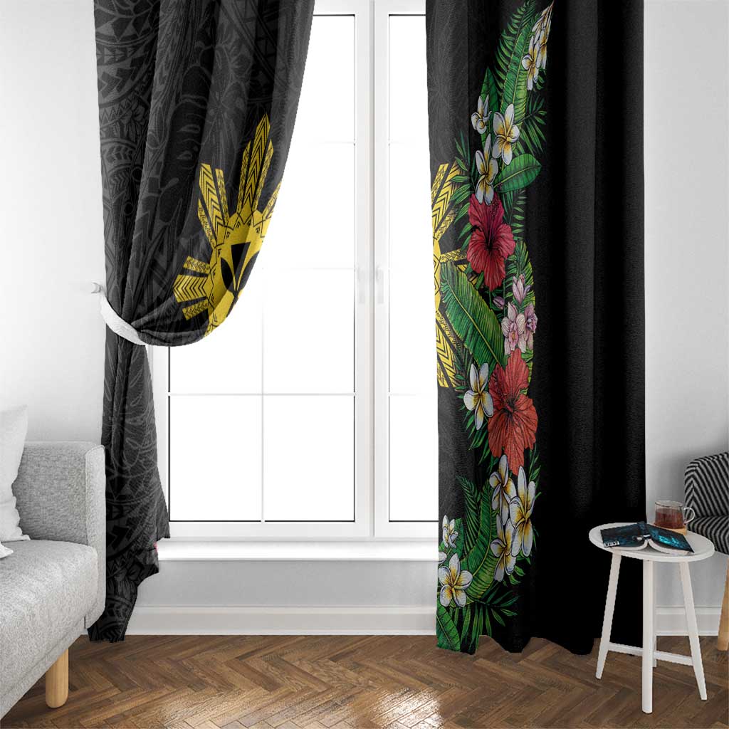 Tropical Hawaii and Philippines Window Curtain Kanaka Maoli and Sun Badge Batok Tattoo Colorful LT03 - Polynesian Pride