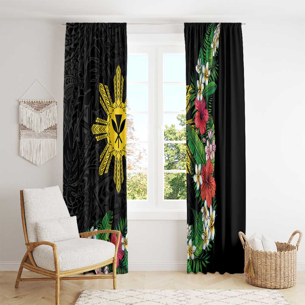 Tropical Hawaii and Philippines Window Curtain Kanaka Maoli and Sun Badge Batok Tattoo Colorful LT03 - Polynesian Pride