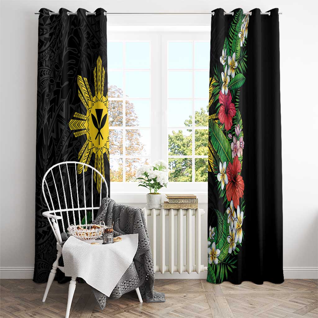 Tropical Hawaii and Philippines Window Curtain Kanaka Maoli and Sun Badge Batok Tattoo Colorful LT03 - Polynesian Pride