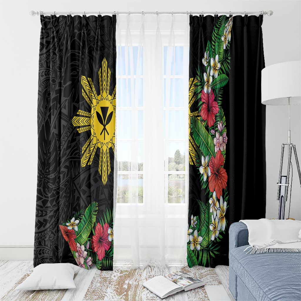 Tropical Hawaii and Philippines Window Curtain Kanaka Maoli and Sun Badge Batok Tattoo Colorful LT03 - Polynesian Pride