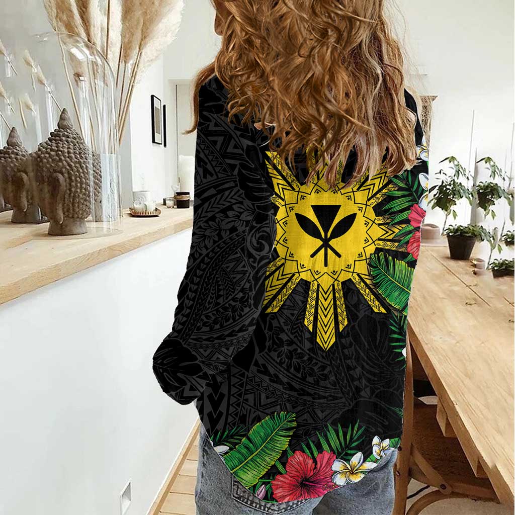 Tropical Hawaii and Philippines Women Casual Shirt Kanaka Maoli and Sun Badge Batok Tattoo Colorful LT03 - Polynesian Pride