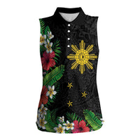Tropical Hawaii and Philippines Women Sleeveless Polo Shirt Kanaka Maoli and Sun Badge Batok Tattoo Colorful LT03 Female Black - Polynesian Pride