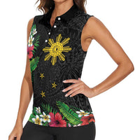 Tropical Hawaii and Philippines Women Sleeveless Polo Shirt Kanaka Maoli and Sun Badge Batok Tattoo Colorful LT03 - Polynesian Pride