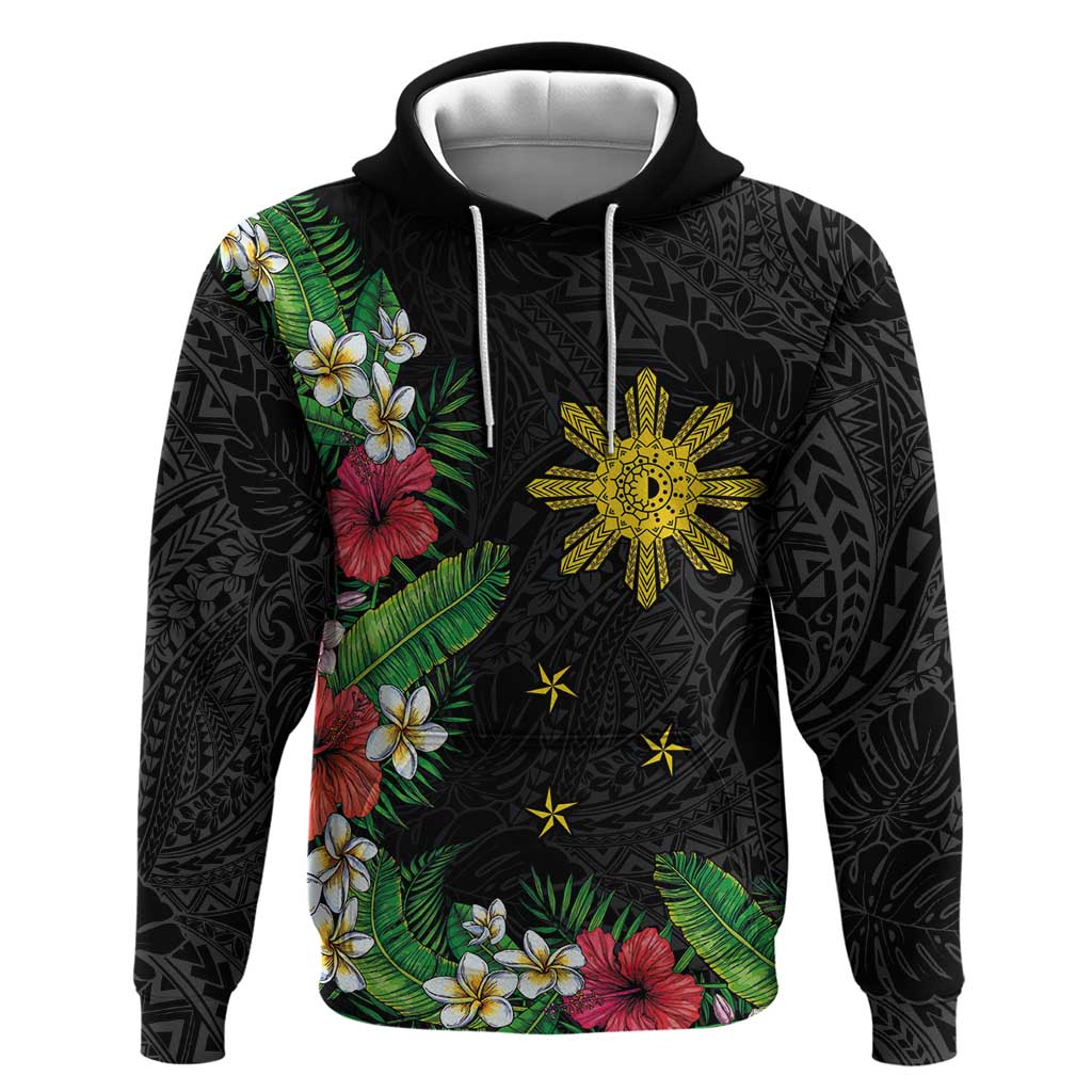 Tropical Hawaii and Philippines Zip Hoodie Kanaka Maoli and Sun Badge Batok Tattoo Colorful LT03 Pullover Hoodie Black - Polynesian Pride