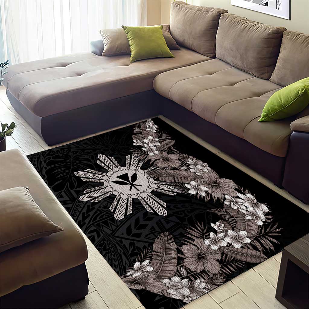 Tropical Hawaii and Philippines Area Rug Kanaka Maoli and Sun Badge Batok Tattoo Grayscale LT03 - Polynesian Pride