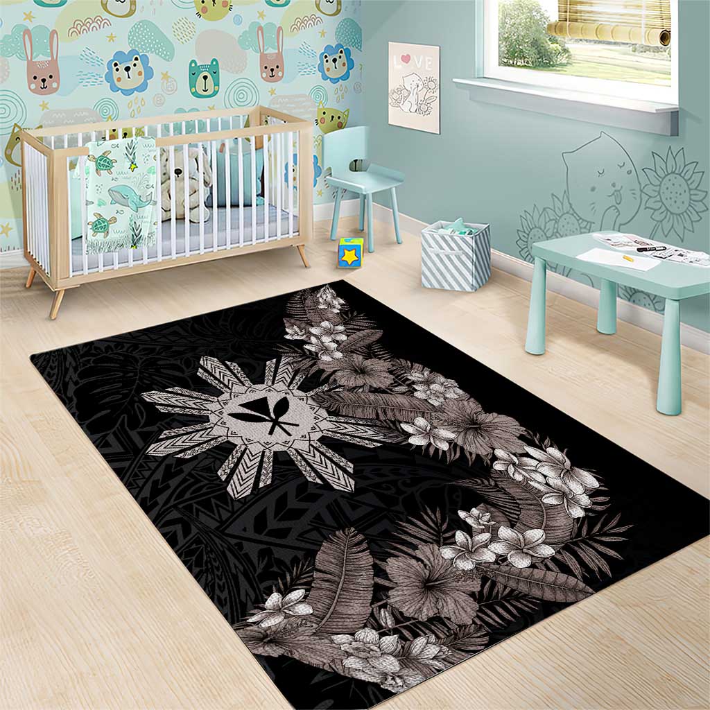 Tropical Hawaii and Philippines Area Rug Kanaka Maoli and Sun Badge Batok Tattoo Grayscale LT03 - Polynesian Pride