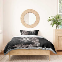 Tropical Hawaii and Philippines Bedding Set Kanaka Maoli and Sun Badge Batok Tattoo Grayscale