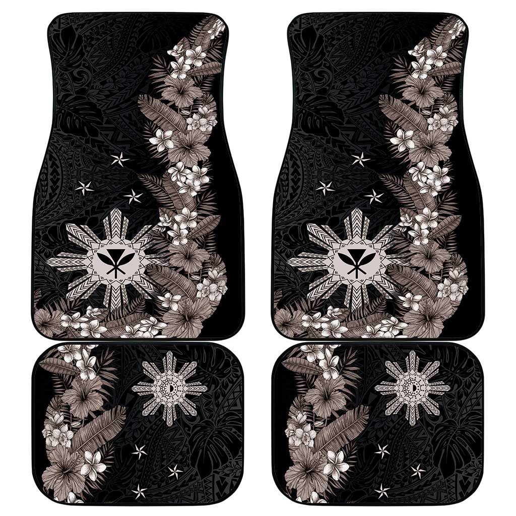 Tropical Hawaii and Philippines Car Mats Kanaka Maoli and Sun Badge Batok Tattoo Grayscale LT03 - Polynesian Pride