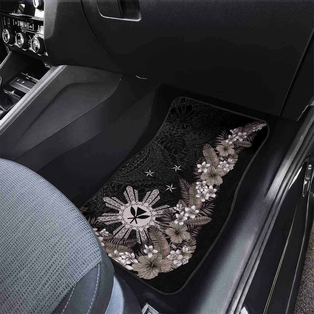 Tropical Hawaii and Philippines Car Mats Kanaka Maoli and Sun Badge Batok Tattoo Grayscale LT03 - Polynesian Pride