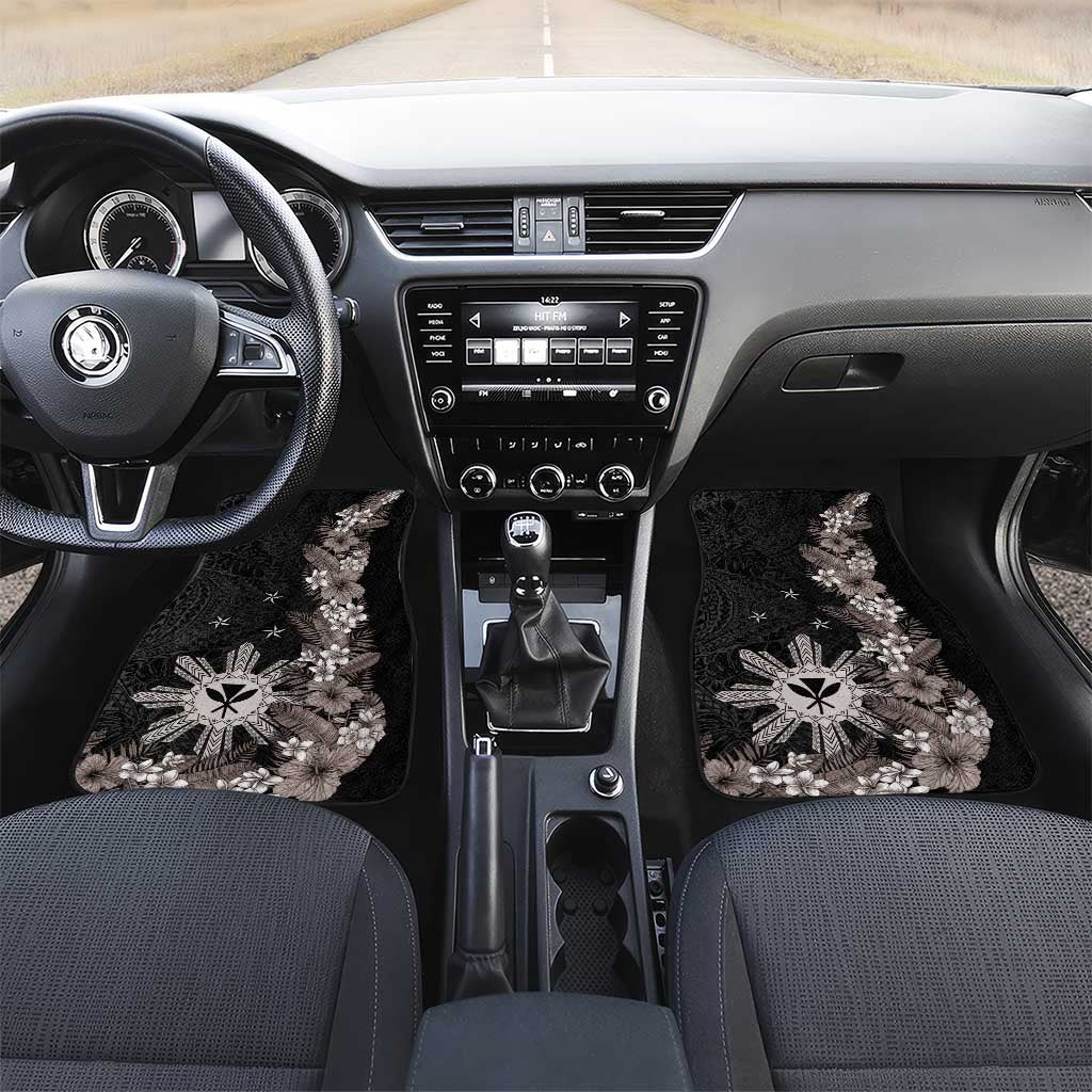 Tropical Hawaii and Philippines Car Mats Kanaka Maoli and Sun Badge Batok Tattoo Grayscale LT03 Set 2pcs - Front Black - Polynesian Pride