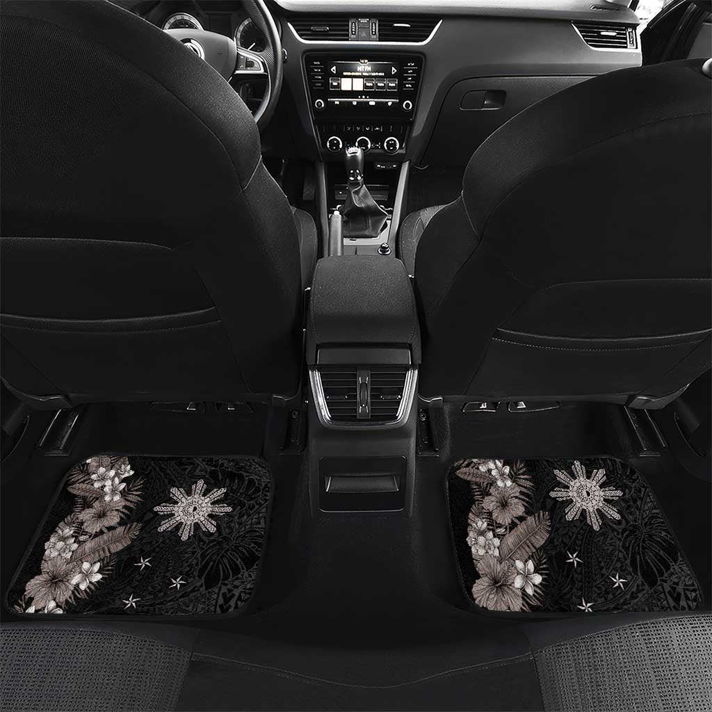 Tropical Hawaii and Philippines Car Mats Kanaka Maoli and Sun Badge Batok Tattoo Grayscale LT03 Set 2pcs - Back Black - Polynesian Pride
