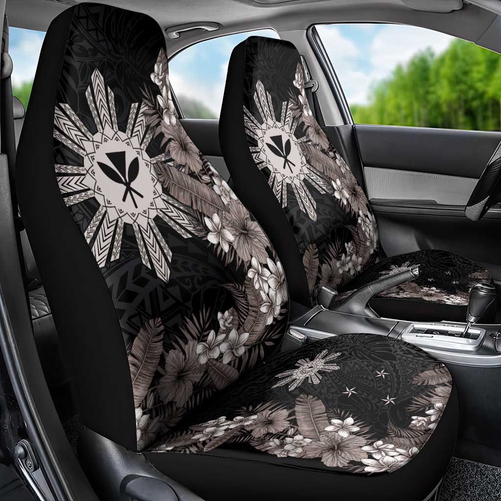 Tropical Hawaii and Philippines Car Seat Cover Kanaka Maoli and Sun Badge Batok Tattoo Grayscale LT03 - Polynesian Pride