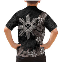 Tropical Hawaii and Philippines Family Matching Mermaid Dress and Hawaiian Shirt Kanaka Maoli and Sun Badge Batok Tattoo Grayscale LT03 - Polynesian Pride