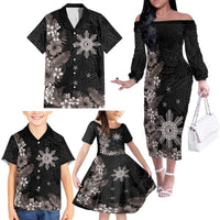 Tropical Hawaii and Philippines Family Matching Off The Shoulder Long Sleeve Dress and Hawaiian Shirt Kanaka Maoli and Sun Badge Batok Tattoo Grayscale LT03 - Polynesian Pride