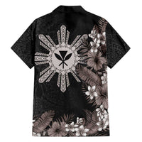 Tropical Hawaii and Philippines Family Matching Off The Shoulder Long Sleeve Dress and Hawaiian Shirt Kanaka Maoli and Sun Badge Batok Tattoo Grayscale LT03 - Polynesian Pride