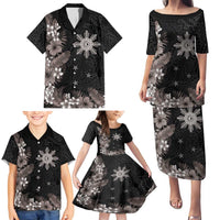 Tropical Hawaii and Philippines Family Matching Puletasi and Hawaiian Shirt Kanaka Maoli and Sun Badge Batok Tattoo Grayscale LT03 - Polynesian Pride
