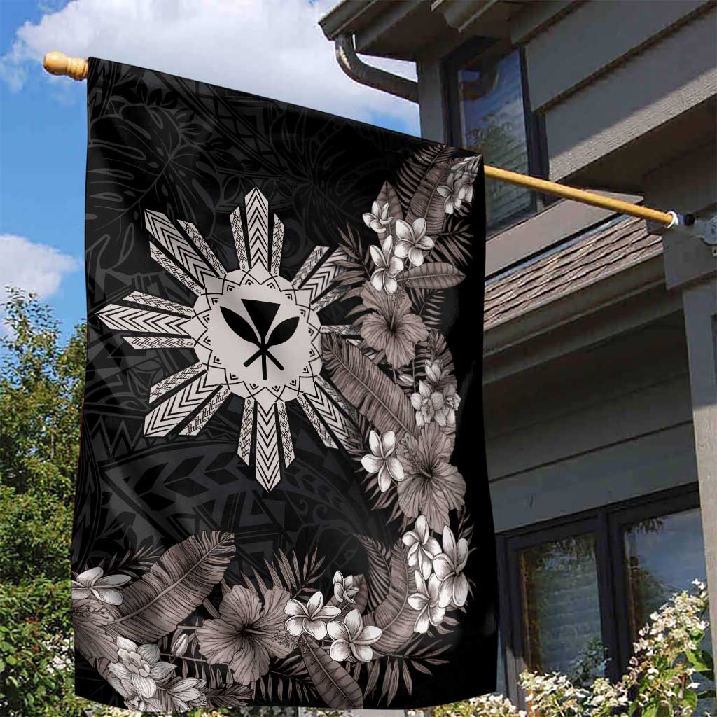 Tropical Hawaii and Philippines Garden Flag Kanaka Maoli and Sun Badge Batok Tattoo Grayscale LT03 - Polynesian Pride